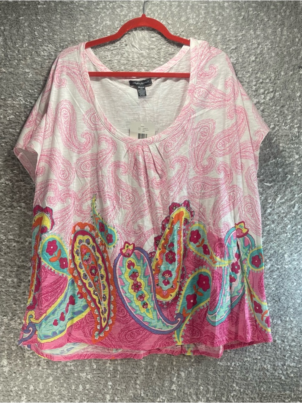 Designers Originals Women's Plus 3X Artsy Floral Beaded Multicolor Top NWT